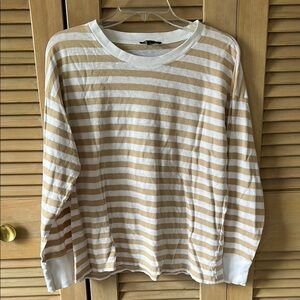 J. Crew Striped Tan and White Long Sleeve Shirt